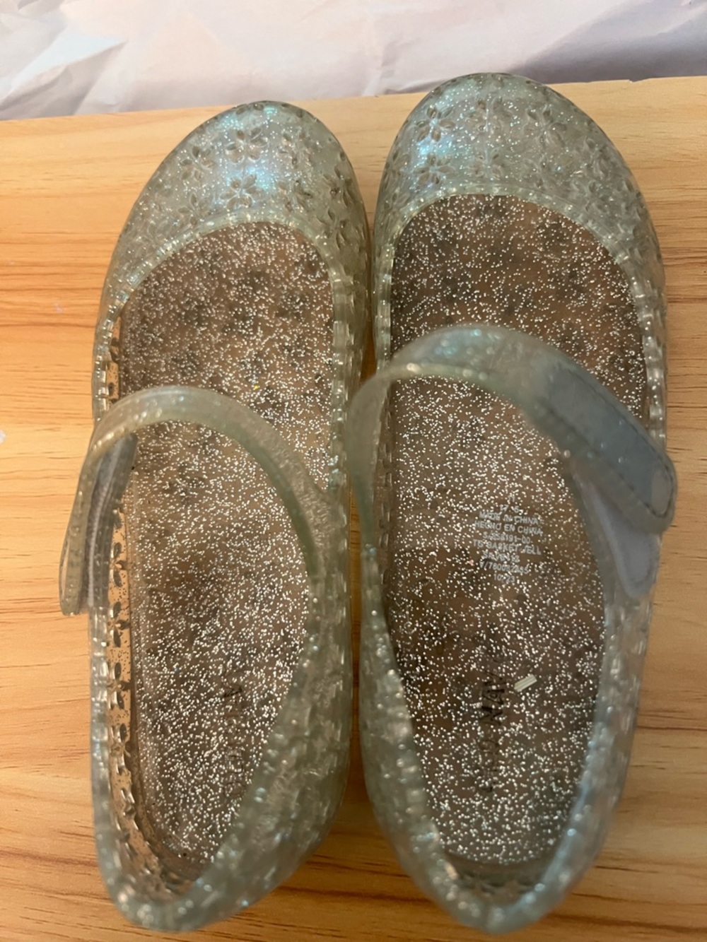 Old Navy Kids velcro closure Clear Glitter Jelly Mary Jane Sandals